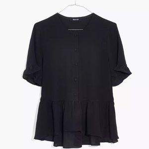 Madewell Silk Studio Ruffle-Hem Top Black Small